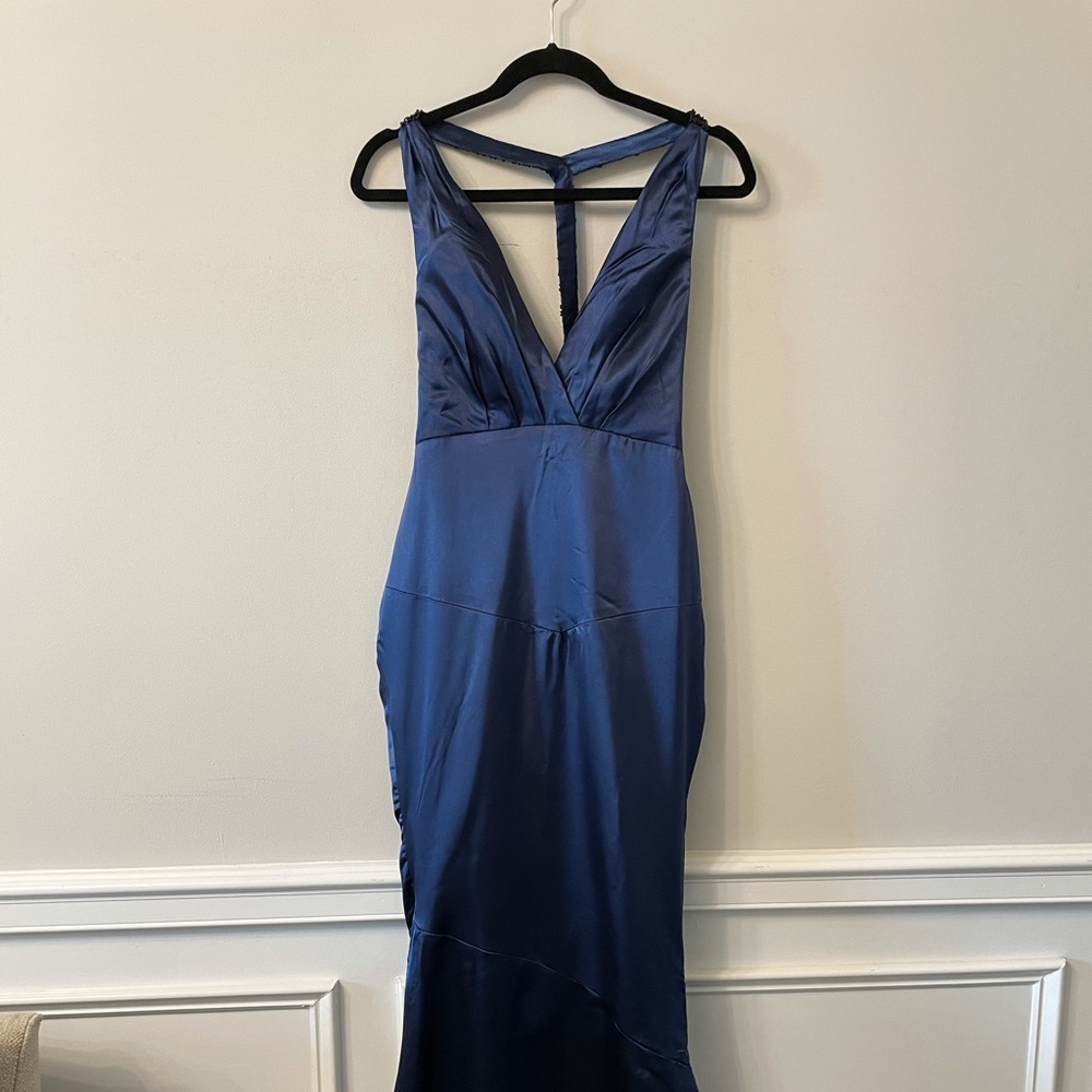 Blue satin gown